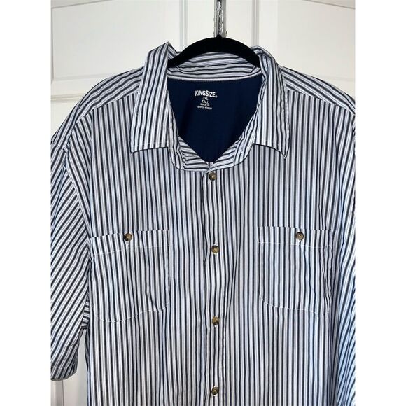 KingSize Men's 3XLT Blue Striped Short Sleeve Button-Up Shirt Casual - Picture 2 of 6